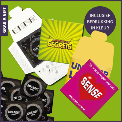 Condoom Mapjes met een Day & Nights Condoom in kleur bedrukken