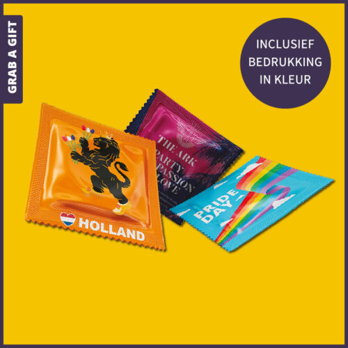 Condoom met all-over bedrukte folie