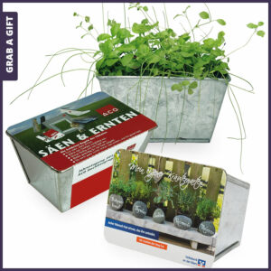 Grab a Gift Herb-Garden - metalen bloembakje met logo op wikkel