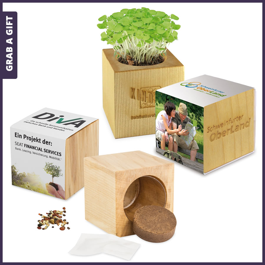 Grab a - Houten bloempotje in (plant-wood) met bedrukte