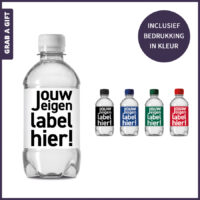 R-PET flesje mineraalwater inclusief full colour bedrukt etiket