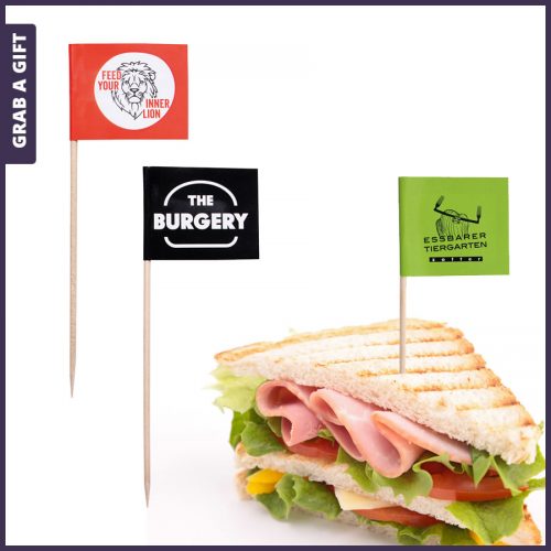 Grab a Gift - Hamburgerprikkers en sandwichprikkers met logo bedrukken