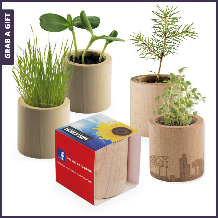 Grab a - Houten bloempotje in (plant-wood) met bedrukte