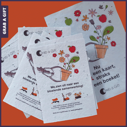 Grab a Gift - Groeipapier Zaadpapier bedrukken Bestellen met logo reclame Groeikaart