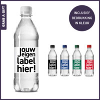 R-PET flesje met 500 ml mineraalwater inclusief full colour bedrukt etiket