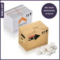 Verhuisdoosje pepermunt met eigen logo bedrukking als originele promotionele giveaway