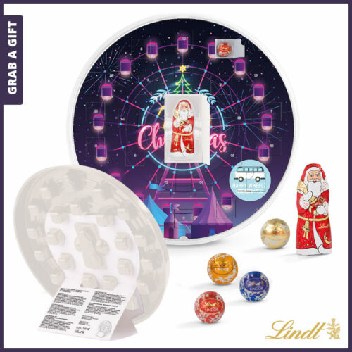 Grab a Gift Relatiegeschenk - Ronde Adventskalender in kleur bedrukken met logo en reclame