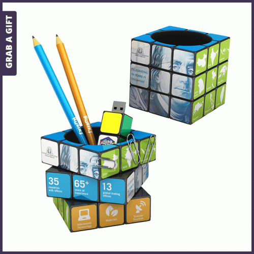 Grab a Gift - Rubik's Kubus pennenbakje bedrukken als relatiegeschenk