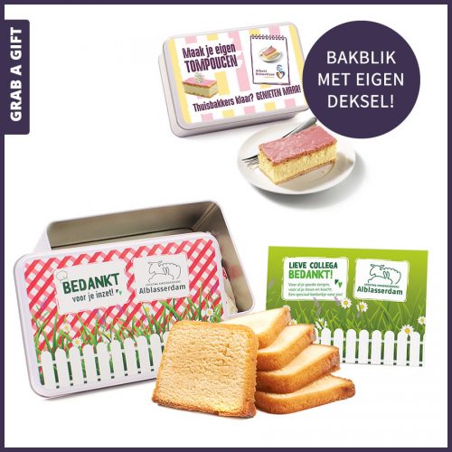 Bakblik met dekselbedrukking als relatiegeschenk