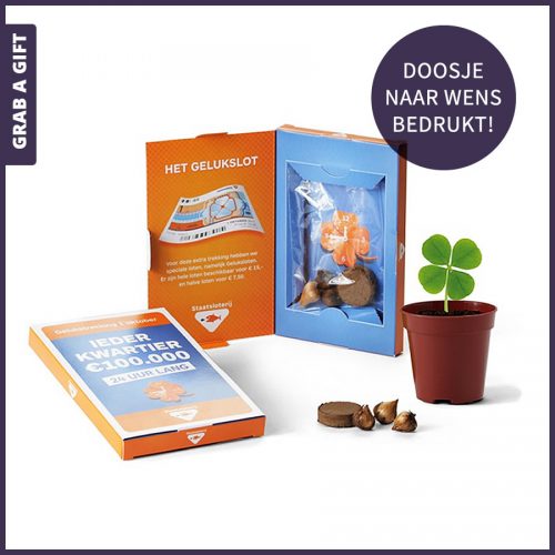 Grab a Gift - Kweeksetje klavertje 4 in verzenddoosje met eigen ontwerp
