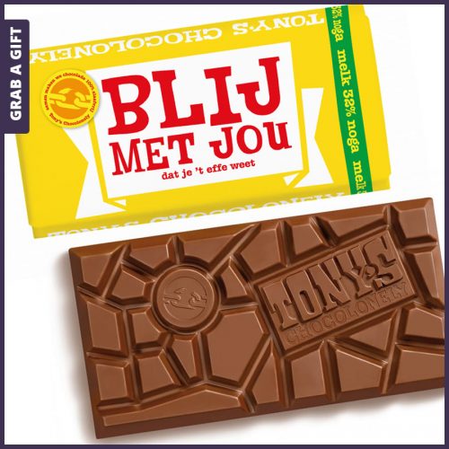 Grab a Gift - Tony's Chocolonely blij met jou reep melk noga