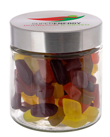 Gepersonaliseerde glazen snoeppot met 900 ml Wine Gums