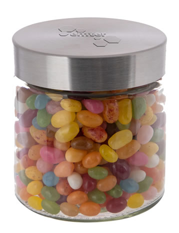 Glazen snoeppot met reliëfdruk in deksel en 900 ml Jelly Beans