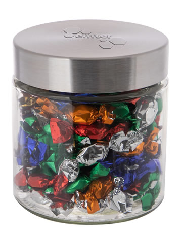 Glazen snoeppot met reliëfdruk in deksel en 900 ml Metallic Sweets