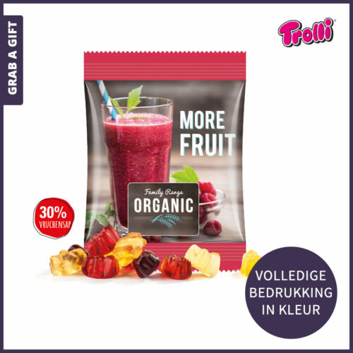 Grab a Gift relatiegeschenken - Bedrukt zakje Trolli gummyberen in vruchtensapkwaliteit