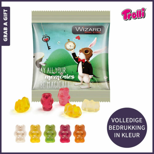 Grab a Gift relatiegeschenken - Gummybeertjes in bedrukt zakje per express