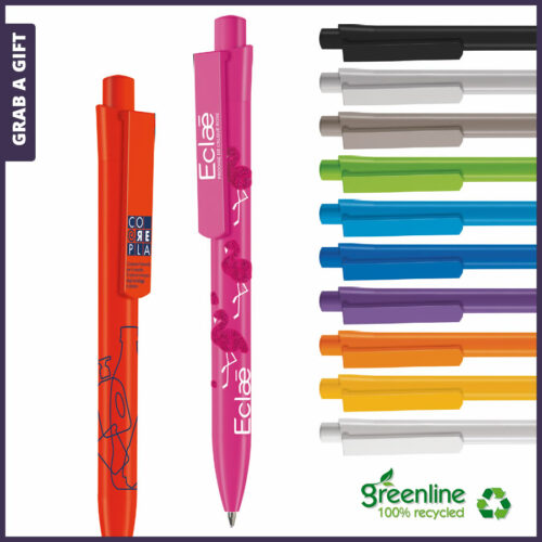 Grab a Gift - gerecyclede pen e-Infinity Recycled met rondom bedrukking en logo op clip