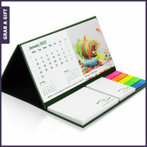 Grab a Gift Relatiegeschenken- Bureaukalenders met plaknotities en pagemarkers bedrukken