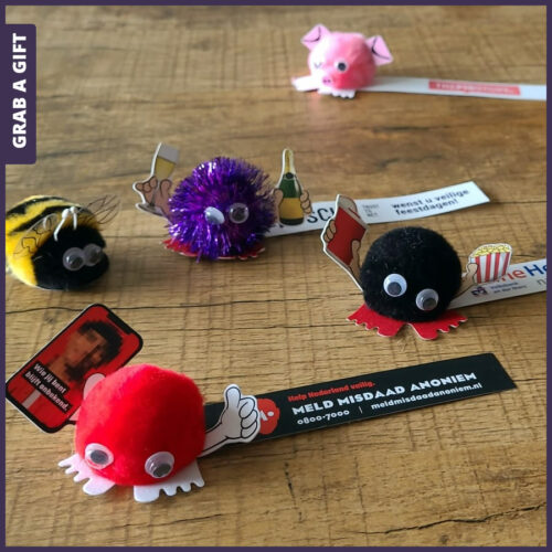 Winnie Weepuls Wuppie met logo en reclame opdruk op het lintje