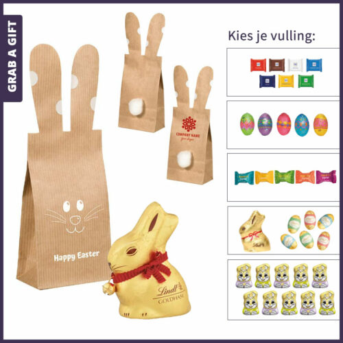 Bunny bag met logo opdruk en chocola naar keuze