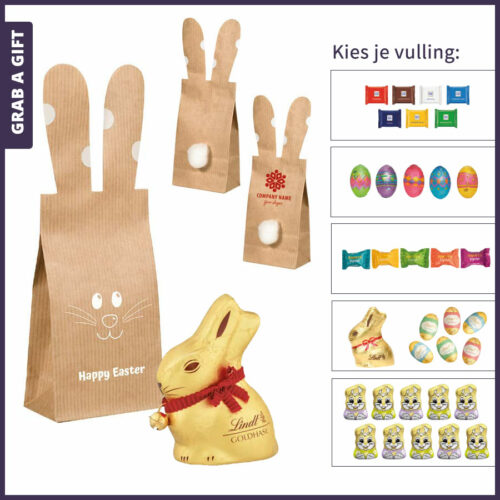 Bunny bag met logo opdruk en chocola naar keuze