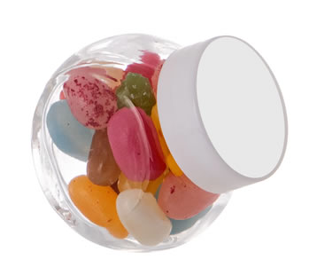 Micro glazen snoeppotje met 50 ml Jelly Beans