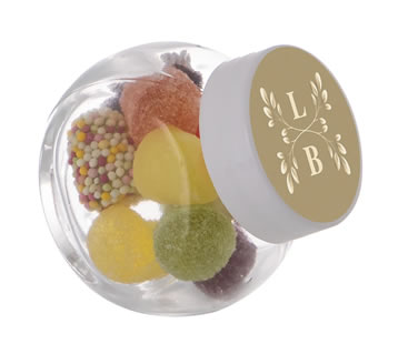 Micro glazen snoeppotje met 50 ml Tum Tum