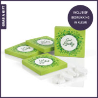 Doosje klavertje 4 mints met eigen logo bedrukken als promotionele giveaway