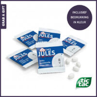 Mini Tic Tac zakje met full colour bedrukking en eigen logo in mint- of sinaasappelsmaak