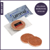 Mini stroopwafel in folie voorzien van een all-over full colour bedrukking