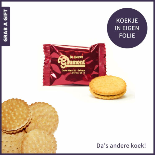 Duo Choc koffiekoekje verpakt in folie met logo opdruk