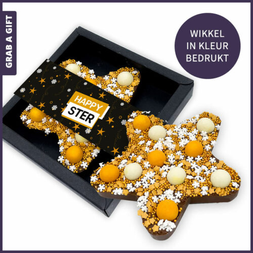 Happy Kerstster van chocola met bedrukte wikkel