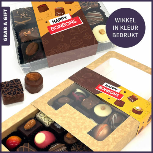 Relatiegeschenken - Happy Bonbons met een in kleur bedrukte wikkel