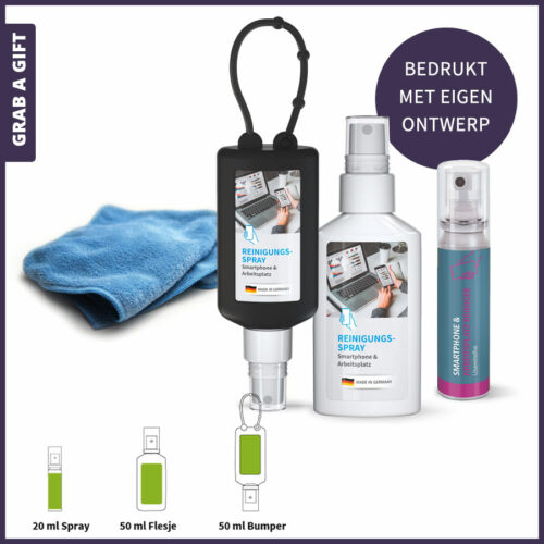 Smartphone & Werkplek Reinigingsspray inclusief Full Colour bedrukking 