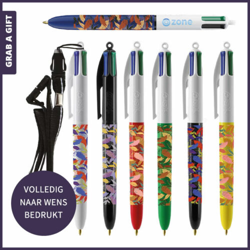 BIC® 4-kleuren balpen met logo opdruk of rondom bedrukking
