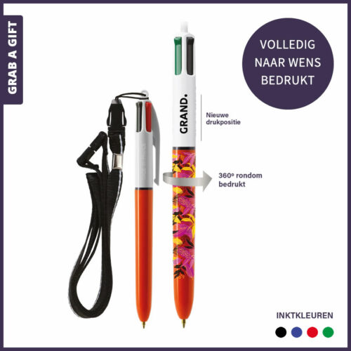 BIC® 4-kleuren balpen Fine 1109-1111 met logo opdruk of rondom bedrukking