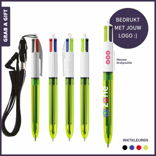 BIC® 4-kleuren balpen Fluo1114-1116 met logo bedrukken