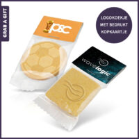 Promotioneel koekje met logo in reliëf, verkrijgbaar als rond of rechthoekig koekje