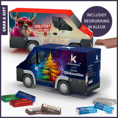 Adventskalenders - Adventskalender busje met logo opdruk of volledige bedrukking in kleur