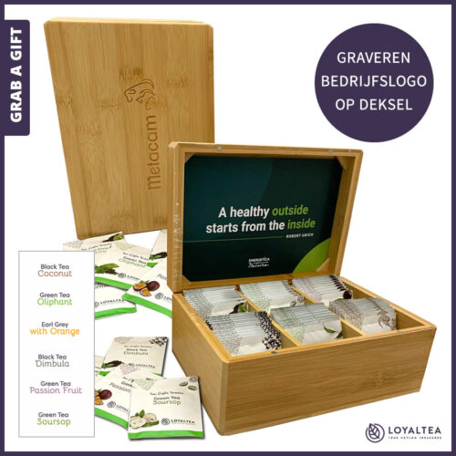 LoyalTea Bamboo Theekistje met logo graving op deksel