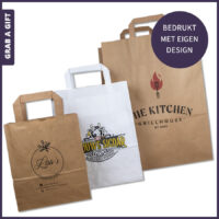 Bruine of witte papieren draagtassen bedrukt met een logo in het zwart of in kleur
