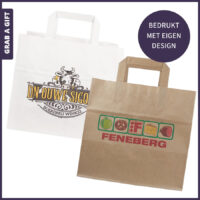 Bruine of witte papieren snacktassen bedrukt met een logo in het zwart of in kleur