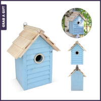 Blauw vogelhuisje graveren met logo