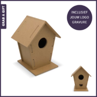 Relatiegeschenken - Vogelhuisje bouwpakket graveren met logo