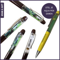 AQUA metalen pen met transparant drijfelement en bedrukte achtergrond
