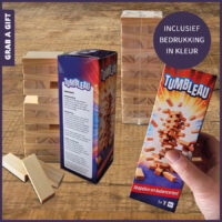Houten tumbleau tuimeltoren spel in een full colour bedrukt doosje