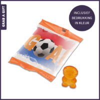 Oranje Leeuwen vruchtengummies in bedrukt zakje