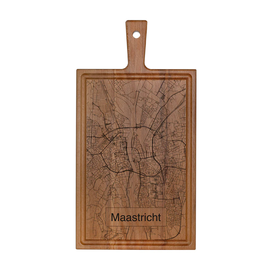 Beukenhouten borrelplank met stadsplattegrond van Maastricht