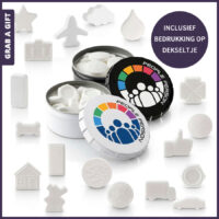 Mini pepermuntblikje met full colour bedrukking en vormpepermuntjes als promotieartikel