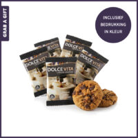 Chocolate chip cookie met full colour bedrukte verpakking als zakelijke give-away